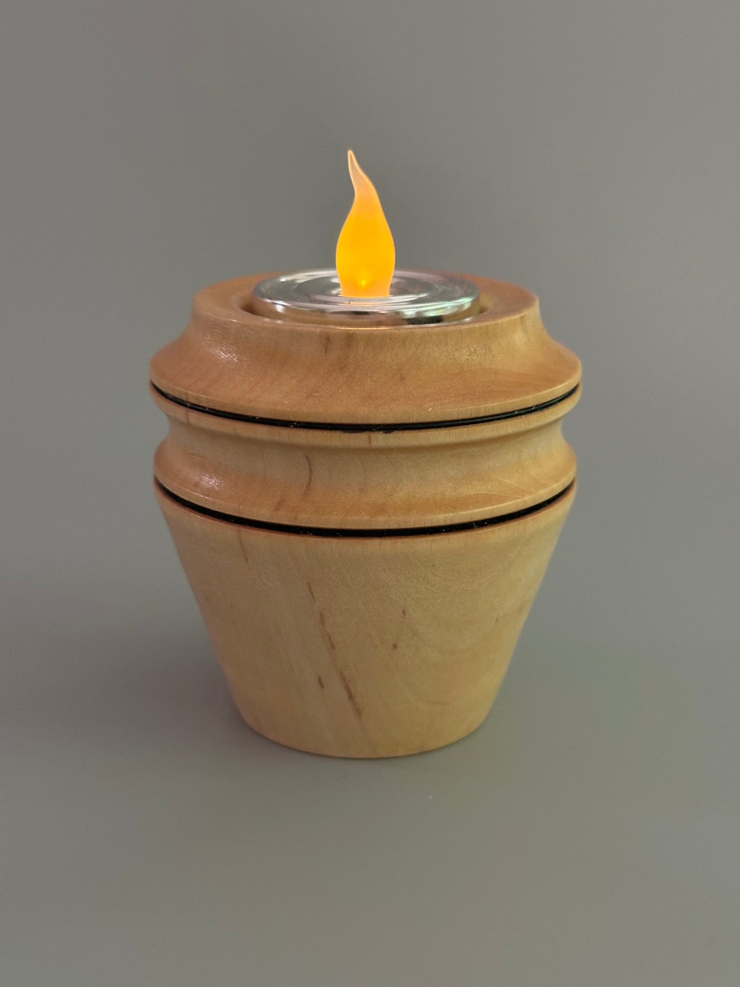 Curly Maple LED Tea Light Holder – Hand-Turned Wooden Candle with Flickering Flame, Rustic Home Décor or Gift