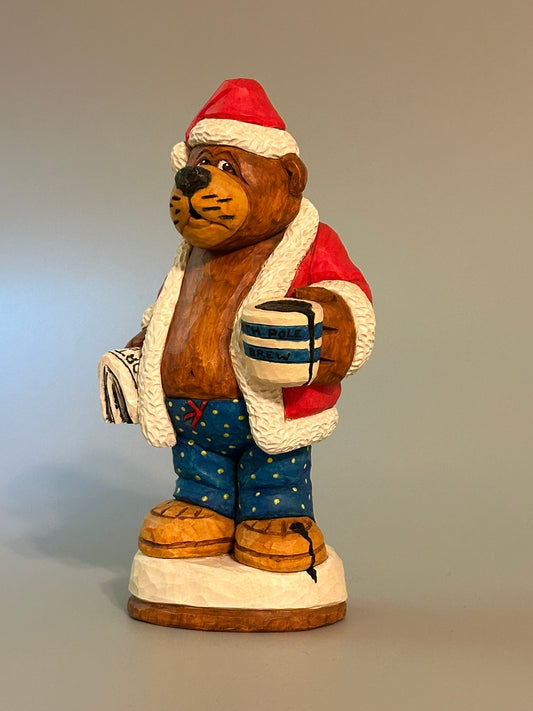 Holiday Hangover Bear — Hand-Carved Christmas Bear