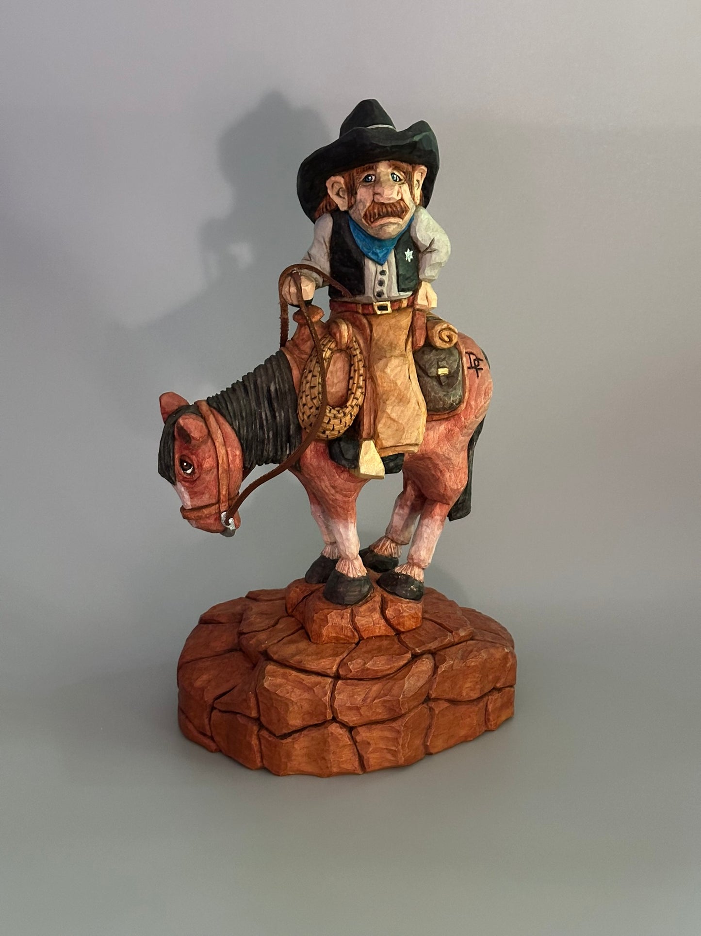Sheriff Jed & Poky – Hand-Carved Western Wood Figurine Set | Americana Cowboy & Horse Collectible